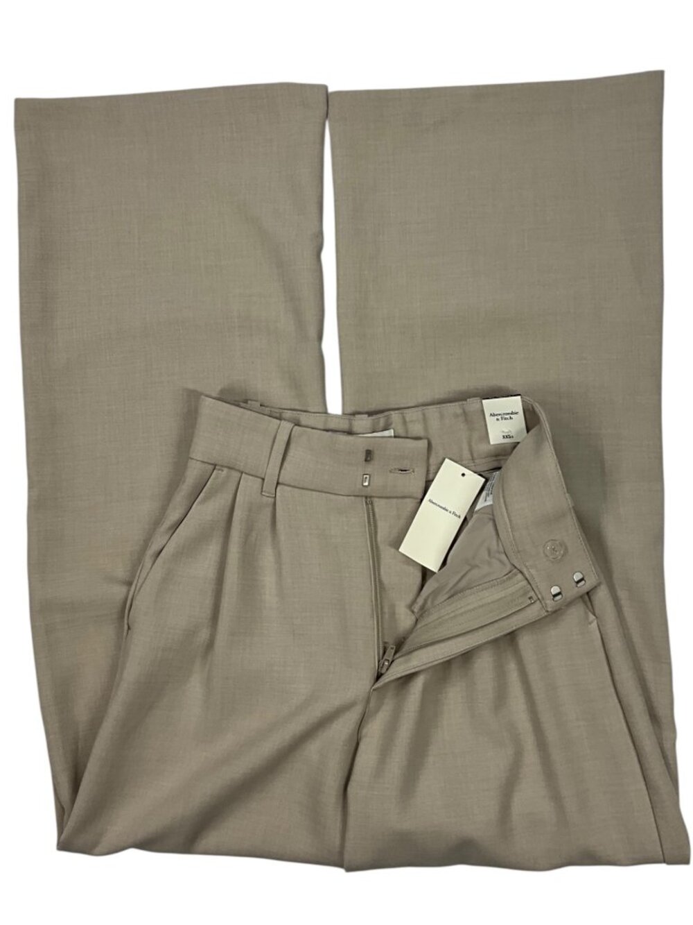 Abercrombie & Fitch A&F Sloane Tailored Wide Leg Pant XXS Short Cream NEW - Picture 3 of 12